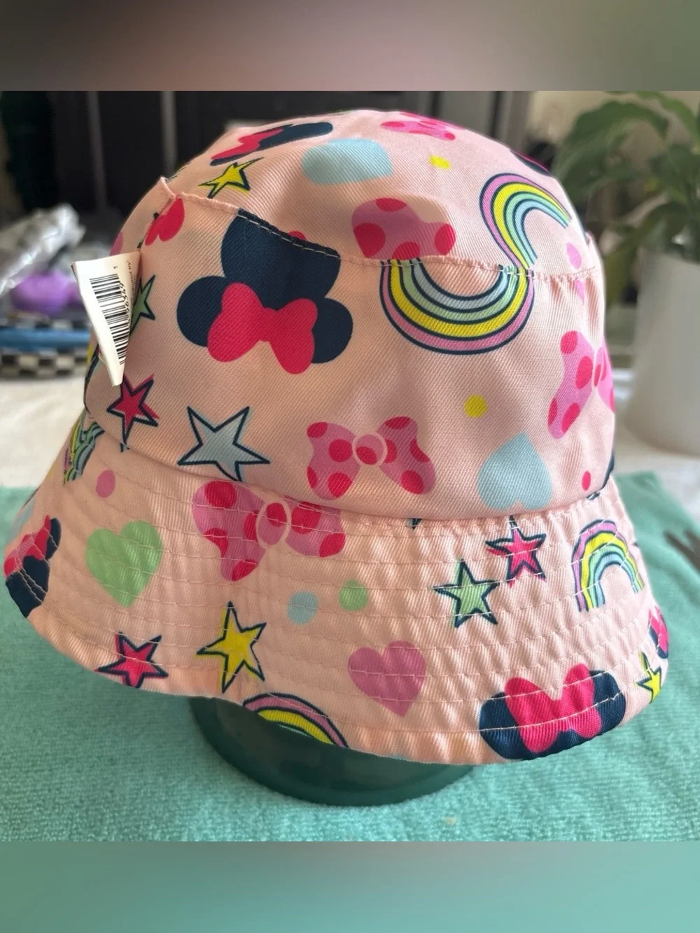 Disney Pink Polka Dot Kids Bucket Hat with Navy Minnie Patch and Red Bow